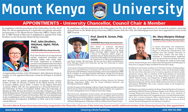 University Appointments- Chancellor, Council Chair & Member
